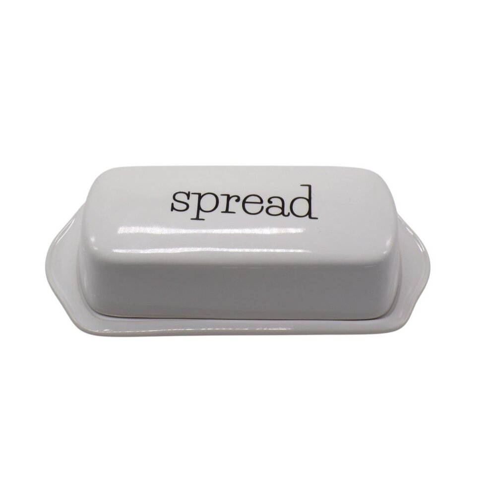 Chantal 93-TVBD-W Ceramic Full Size White Butter Dish "SPREAD" On Lid *HTF*